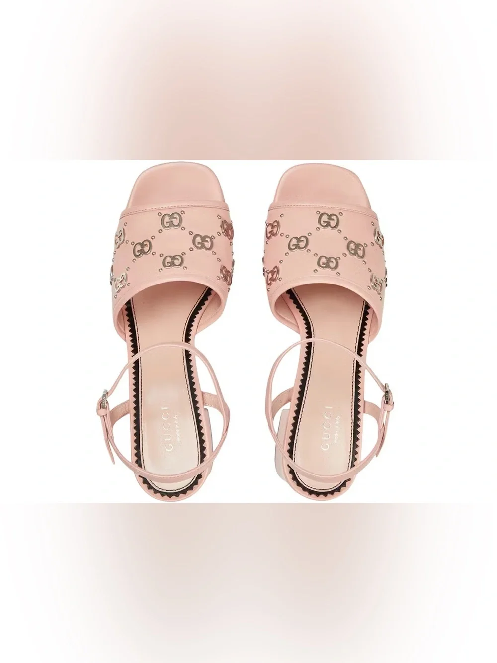 Gucci Blush Pink Platform Slingback Sandals with Interlocking G Studs